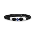 Black Leather Evil Eye Bracelet - Mens Steel Leather Bracelets - The Steel Shop