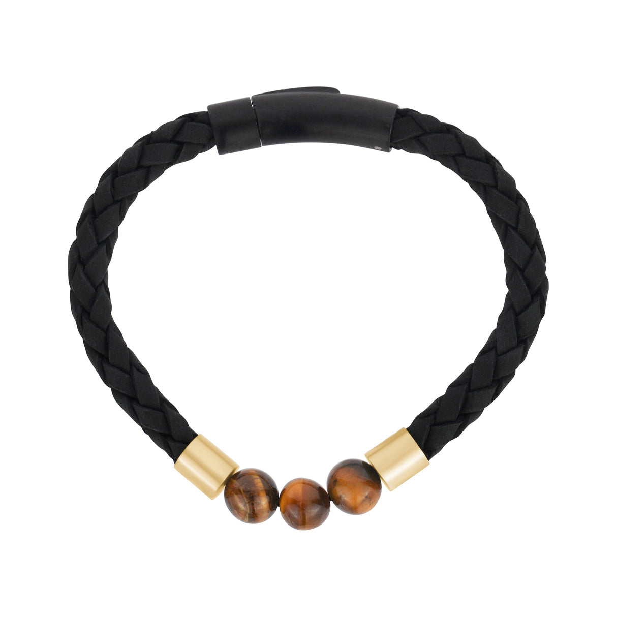 Black Leather Tiger Eye Bracelet - Mens Steel Leather Bracelets - The Steel Shop