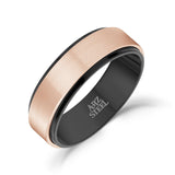 خاتم رجالي - خاتم زفاف من الصلب باللونين الأسود والذهبي الوردي - قابل للنقش