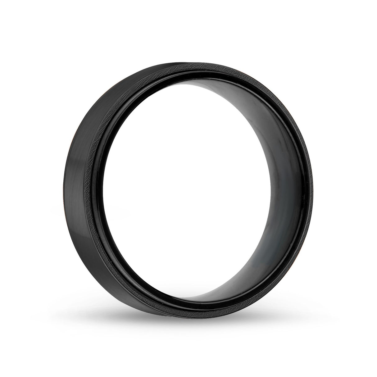 خاتم رجالي - خاتم زفاف من الفولاذ الأسود 7 مم - قابل للنقش