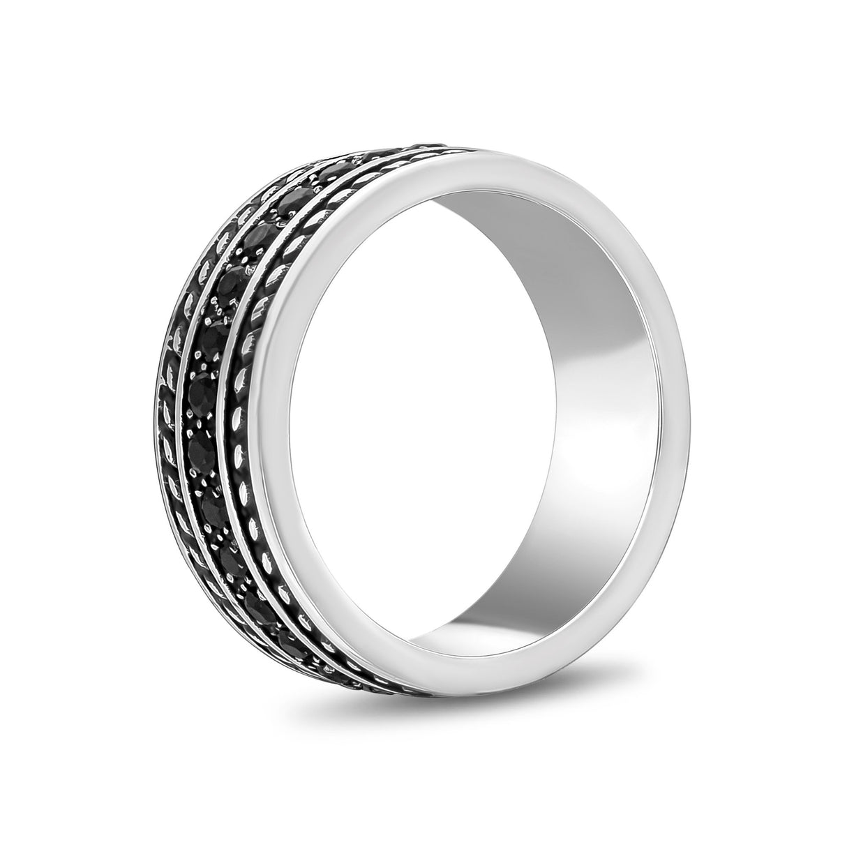 خاتم رجالي - خاتم فولاذي من الحجر الأسود 8 مم - قابل للنقش
